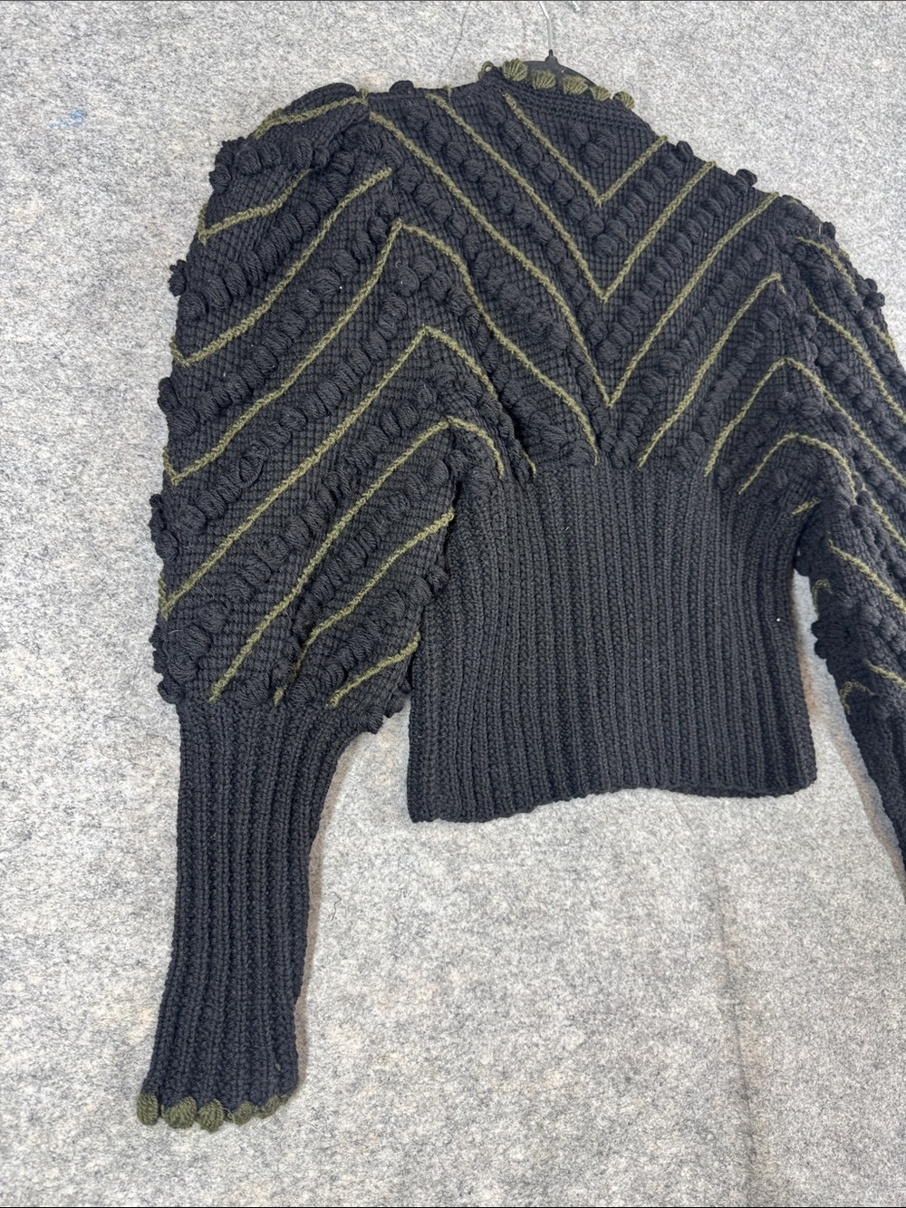 Vintage 80s Black Cropped Puff Sleeve Knit Cardigan Boho Handmade No Size - Picture 12 of 13